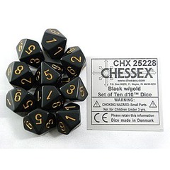 Chessex Dice Block 10ct d10 - Opaque Black with Gold Numbers - CHX25228