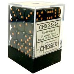 Chessex Dice Block 36ct 12mm D6 - Opaque Black with Gold Pips - CHX25828
