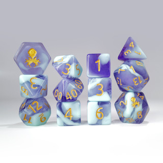 12PC LIGHT BLUE AND BLUE GUMMI POLYHEDRAL DICE SET