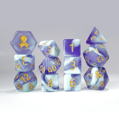 12PC LIGHT BLUE AND BLUE GUMMI POLYHEDRAL DICE SET