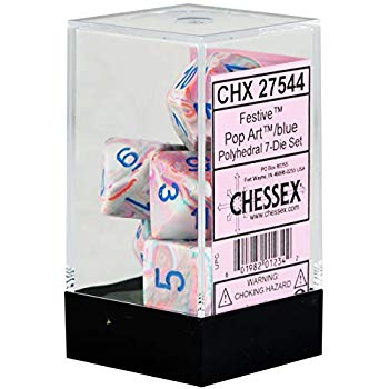 Festive Pop-Art Blue 7 dice set
