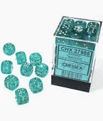 36 Teal/gold Borealis 12mm D6 Dice Block - CHX27985
