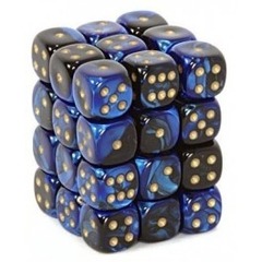36 Gemini Black-Blue/gold 12mm D6 Dice Block - CHX26835