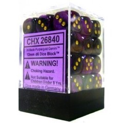 36 Gemini Black-Purple/gold 12mm D6 Dice Block - CHX26840