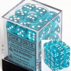 36 Translucent Teal/white 12mm D6 Dice Block - CHX23815