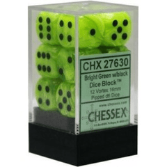 Chessex: Vortex Bright Green/Black 16Mm D6 Dice Block