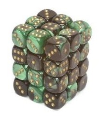 36 Gemini Black-Green/gold 12mm D6 Dice Block - CHX26839