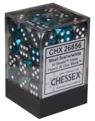 36 Gemini Steel-Teal/white 12mm D6 Dice Block - CHX26856