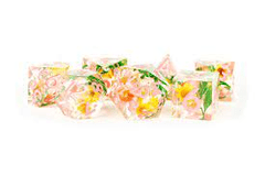 MDG Sharp Edge Resin Dice- Chrysanthemum w/ Pink Numbers