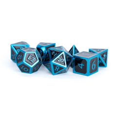 7ct Metallic Poly Dice 16mm Blue with Black Enamel