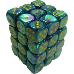 36 Gemini Purple-Teal/gold 12mm D6 Dice Block - CHX26849