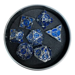 Light Blue Arrow Set of 7 Metal Polyhedral Dice with Chrome Numbers