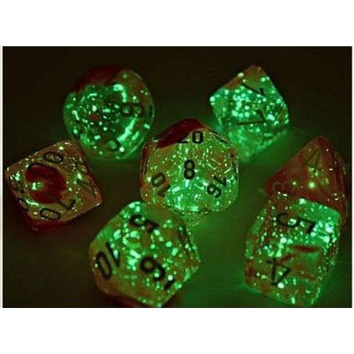 Chessex Polyhedral Dice Set: Lab - Luminary Gemini Clear-Pink/White Glow (7)