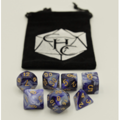 Critical Hit Collectibles: Blue/White Set of 7 Fusion Polyhedral Dice with Gold Numbers for D20 based RPGs