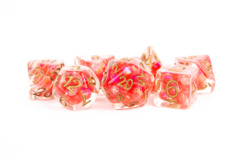 16mm Resin Poly Dice Set: Pearl Red with Copper Numbers (7)