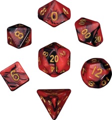 Mini Polyhedral Dice Set: Red/Black with Gold Numbers