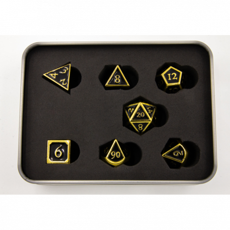 Black Shadow Set of 7 Metal Polyhedral Dice with Gold Numbers for D20 based RPGs
