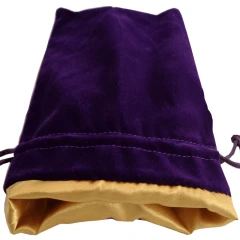 4in x 6in Purple Velvet Dice Bag with Gold Satin Lining