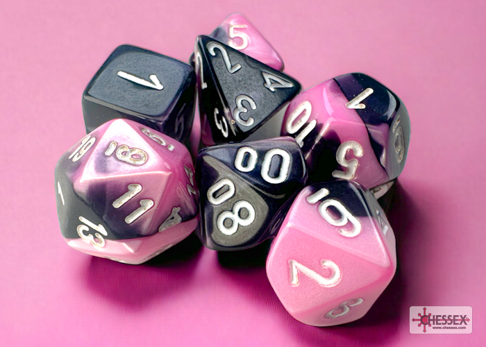 Gemini: Mini Polyhedral Black-Pink/White 7-Die Set CHX 20630