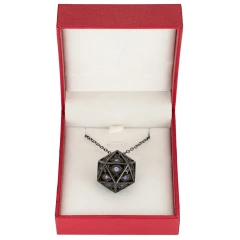 DRAGON'S EYE D20 NECKLACE - GUNMETAL WITH PURPLE GEMS