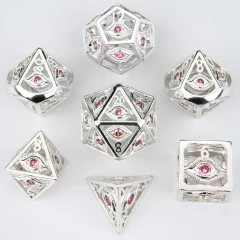 Shiny Silver with Pink Gems Dragon's Eye Hollow Metal Dice Set - Hymgho Dice