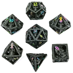 SKULL'S GRIN HOLLOW METAL DICE SET - BLACK WITH CHROMATIC
