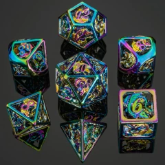 Hollow Rainbow Metal Dragon Dice Set Filled with Gems - Hymgho Dice