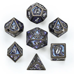HYMGHO Dice - Solid Metal Dragon Dice Set Gunmetal w/ Purple
