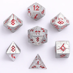 Barbarian Solid Metal Polyhedral Dice Set - Matte Silver and Red