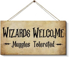 Wizards Weclome Muggles Tolerated Wood Sign