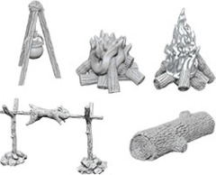 Pathfinder Battles Deep Cuts - Unpainted Miniatures - Camp Fire & Sitting Log