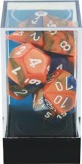 7 Blue-Orange w/ White Gemini Polyhedral Dice Set - CHX 26452