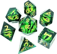 7 Polyhedral Dice Set Hard Edge Dragon Eye Green