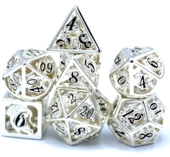 Hollow Metal Dragon Dice Set Silver & Black - Hymgho Dice