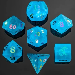 Frosted Blue Amber 7 Piece Polyhedral Dice Set (Hymgho)