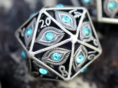 Dragon's Eye Silver with Blue Gem Hollow Metal Single D20 Dice - Hymgho HY0015720