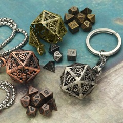 Mini DND Metal Dice w/ Portable Dice Cage Keychain