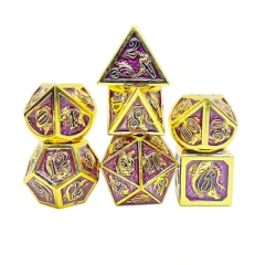 Gold on Purple Solid Metal Dragon Dice Set (Hymgho)