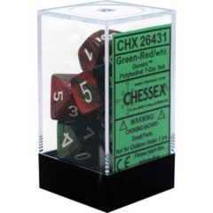 Gemini Green-Red / White 7 Dice Set - CHX26431