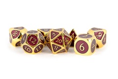 16mm Metal 7-Die Polyhedral Dice Set: Gold W/ Purple Enamel