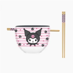 Sanrio - Kuromi 20oz Ramen Bowl /W Chopsticks (Pink Stripes Skulls)