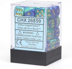 36 Blue-Teal w/gold Gemini D6 Dice Set - CHX26859