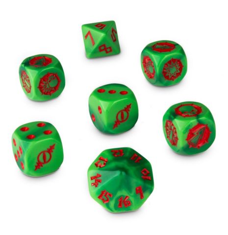 Green - Red - The Gouged Eye (Blood Bowl) - 7 Dice Cube