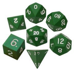 Metallic Dice 16mm Poly Green Metal 7ct Set