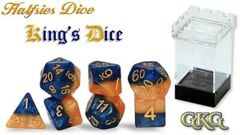 Gate Keeper Games - Halfsies Dice - King's Dice - Royal Blue & Orange Gold 7-Dice Set