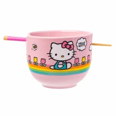 Sanrio - Hello Kitty 20oz Ramen Bowl /W Chopsticks (Stripe Flower)