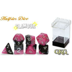 Gate Keeper Games - Halfsies Dice - Glamour - Blush & Ebony 7-Dice Set