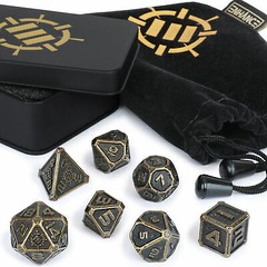 ENHANCE D&D Metal Dice Set - 7pc Polyhedral Dice with Storage Case and Dice Bag