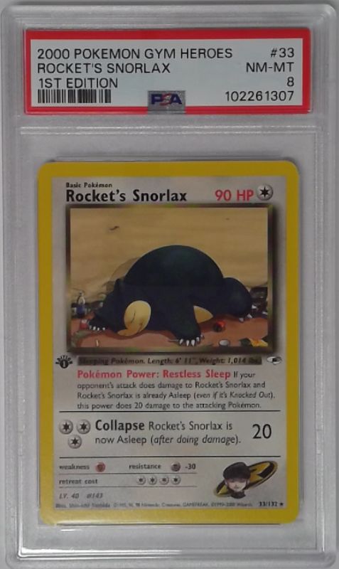 1x  V1676: 2000: Rocket's Snorlax: 33/132: 1ST Edition: Gym Heroes: PSA: 8: NM-M - Picture 1 of 1