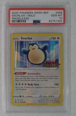 V0445: 2020: Snorlax: SWSH068: Prerelease: Holo Promo: PSA: 10: GEM MT: 62751402